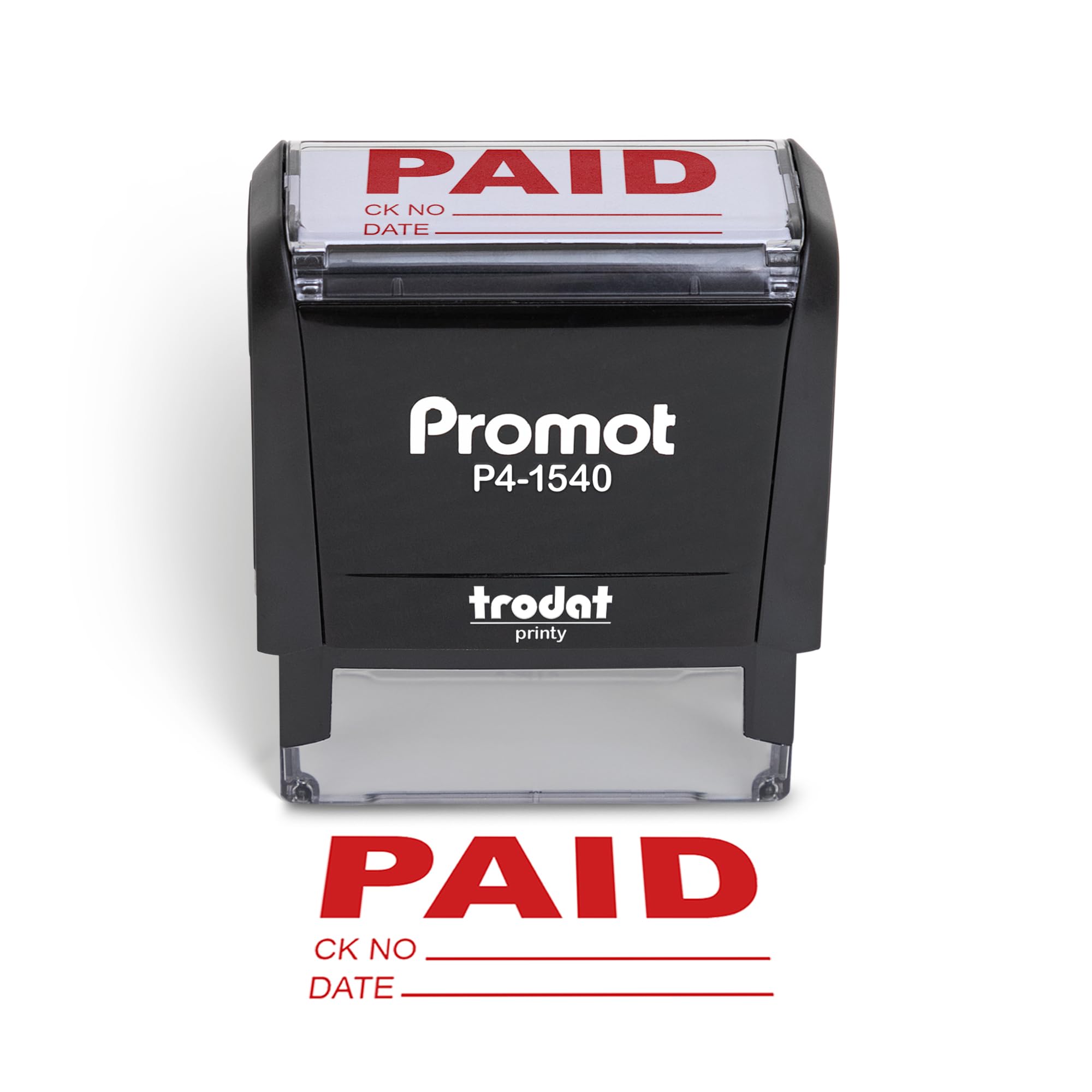 Promot Paid Stamp Self Inking Stamp - Paid Stamp for Office, Accounts Payable Stamp w/Check Number and Date - Rubber Stamps for Retail Use, Red Ink Stamp, Self Inking Stamp for Business Supplies