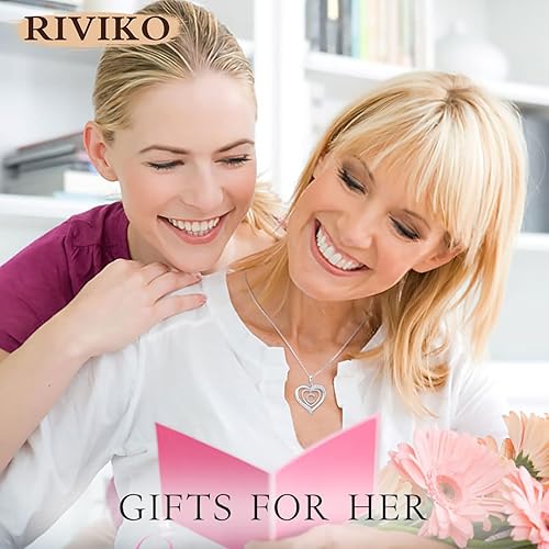 Miniatura 2 de RIVIKO - Collar con letra inicial de corazón para mujer, dije de plata de ley 925, collar con dije personalizado del alfabeto, joyería para San