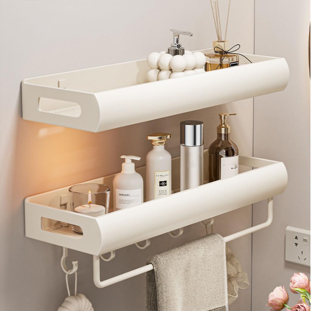 Estante de Ducha sin Taladro, Estante de Pared Plano, Organizador de baño con Cesta de Pared para cosméticos, Organizador de baño con toallero para artículos de higiene,B,60cm