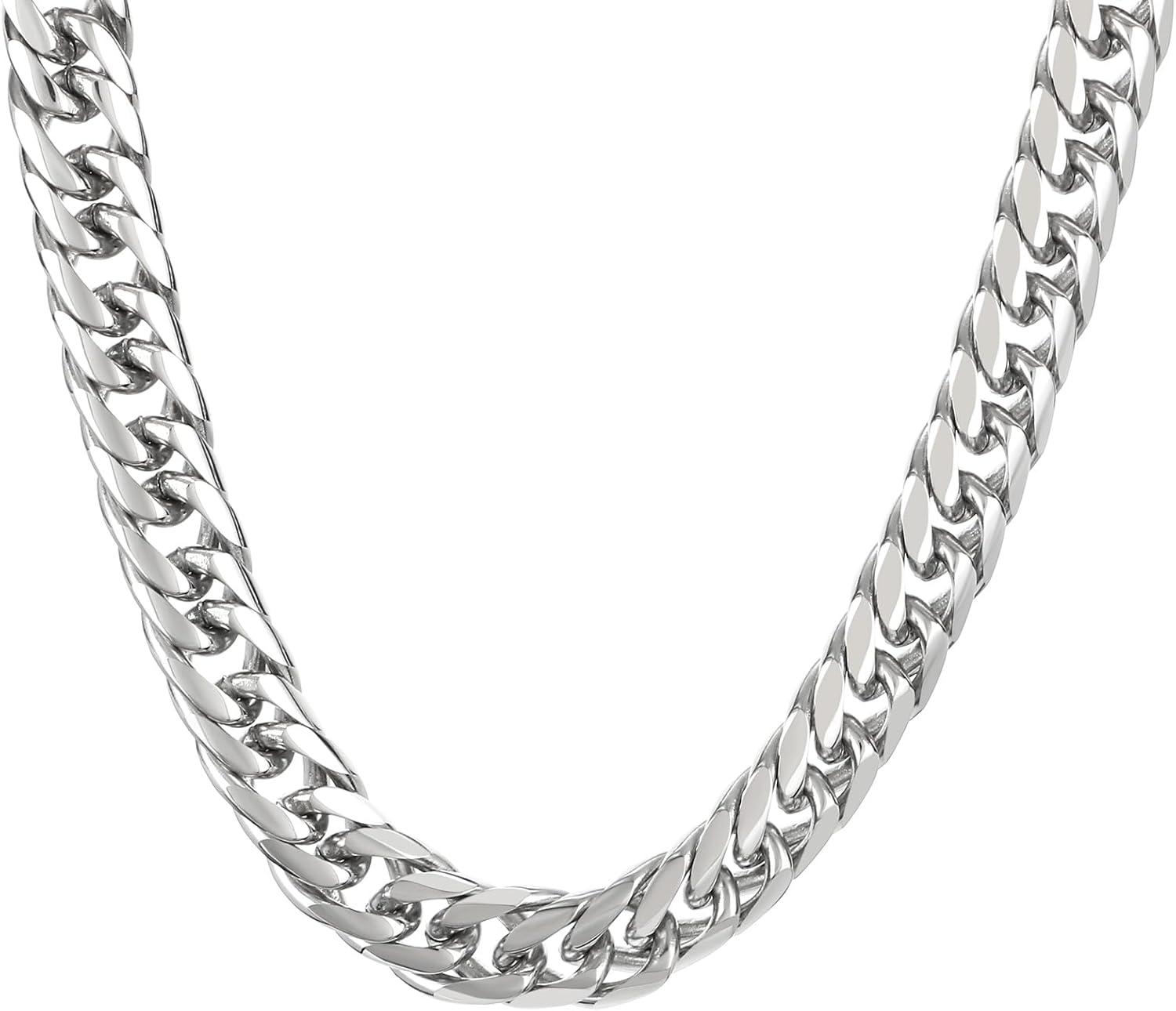 Men's Stainless Steel Cuban Link Chain Necklace, Retro Punk Hip-Hop Statement Jewelry Polished Silver Heavy Duty Chain for Men