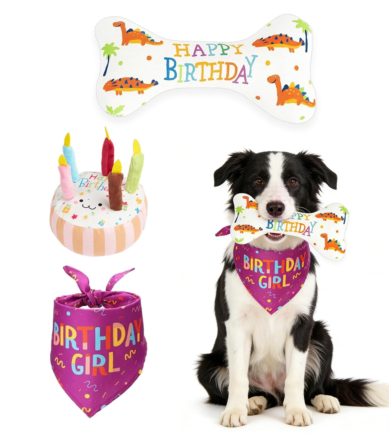 Tniytru 3 Pieces Dog Birthday Cake, Interactive Dog Birthday Toy Set, Orange Dinosaur and Cake Design, Festive Celebration Accessories for Small Dogs, 23 X 18 X 3.4 cm