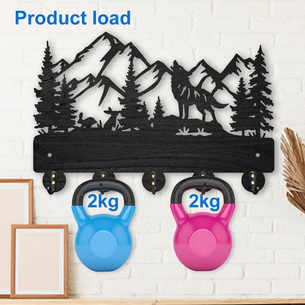 MAYJOYDIY Animal Wall Hooks, Wolf Rabbit Forest Key Holder, 30×20cm - Image 4
