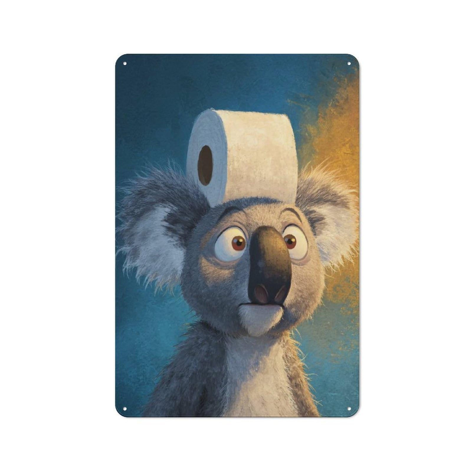 Junmoney Style-3 Koala With Toilet Paper Hat Retro-Style Printed Metal Sign 30X20cm For Hallway Wall, Winter Wall Decor For Wall Display Collectors
