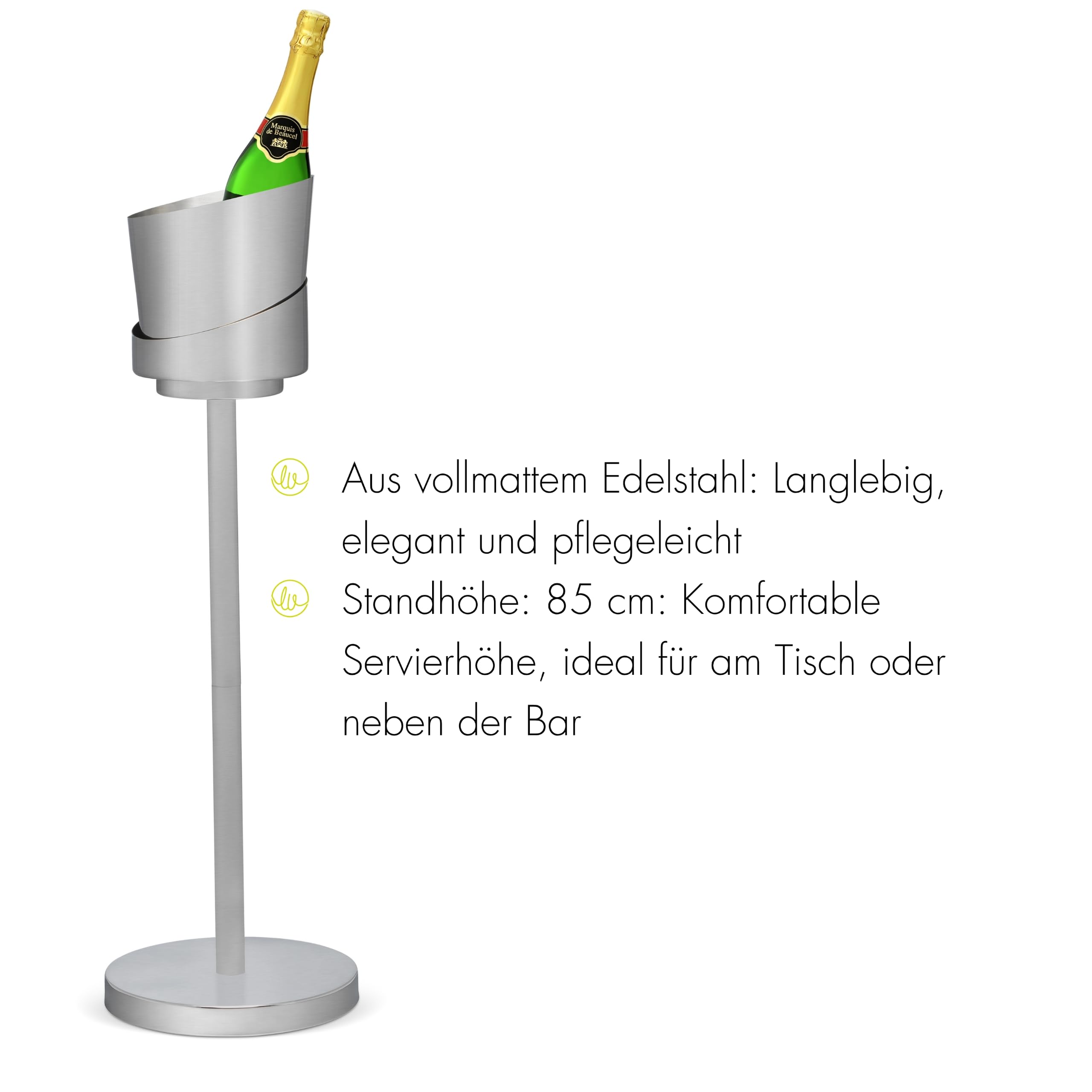 Leopold Vienna Sektkühler mit Ständer, Weinkühler Edelstahl, Ø 26,5 x 85 cm | Klassicher Flaschenkühler für Eine Flasche, Sektkühler Asymetrisches Design, Perfekt für Partys, Dinner oder als Blickfang