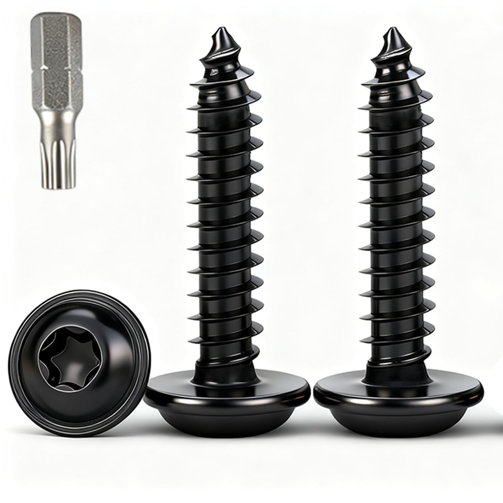 BACSHBY 20 pcs M3x20mm Wood Screws Black Stainless Steel 304,Self-Tapping Screws with Drill Bit,Torx Drive Pan Head with Washer Screw for Plastic,Sheet Metal,Wood