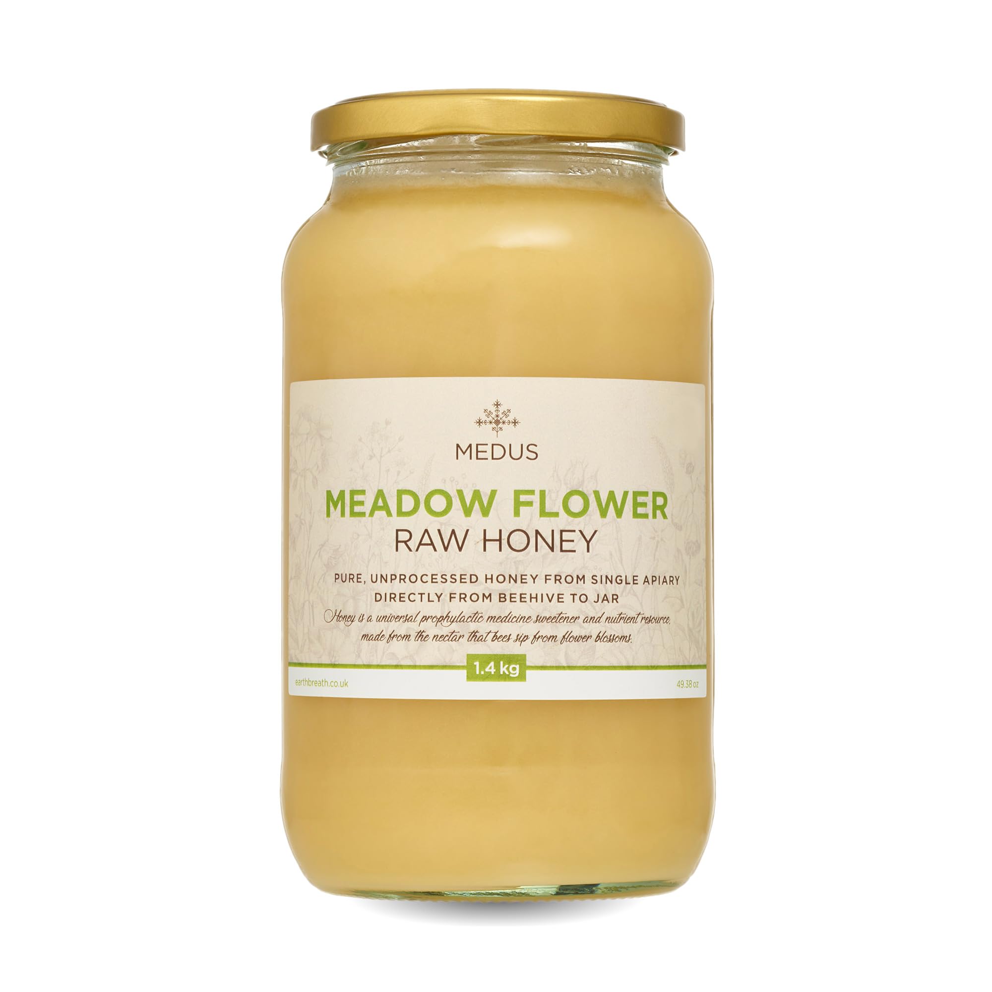 Earthbreath Meadow Flower Raw Honey - 1.4kg - Pure, Unpasteurised and Unfiltered - From Single Apiary - Healthy Natural Sweetener for Cooking, Coffee, Tea, Juice, Drinks