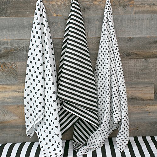 Muslin Baby Swaddle Blankets, 47X47 (3 Pack) Black, White, Xo, Stripe, Cross #TOP4