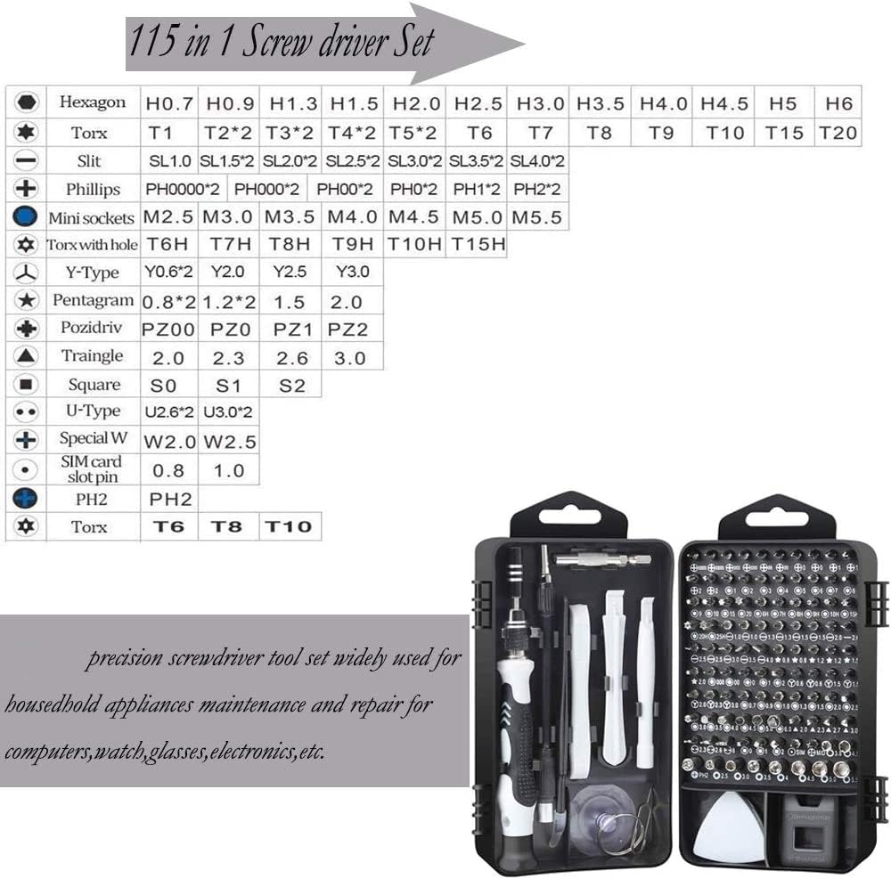 Mobile Repairing Tool Kit Set Meshiv 115 in 1 Interchangeble Multipurpose Mini Screwdriver Set Magnetic Slot Wrench Bits Combination Screwdriver Set for Home Appliance,Laptop,Mobile, Computer