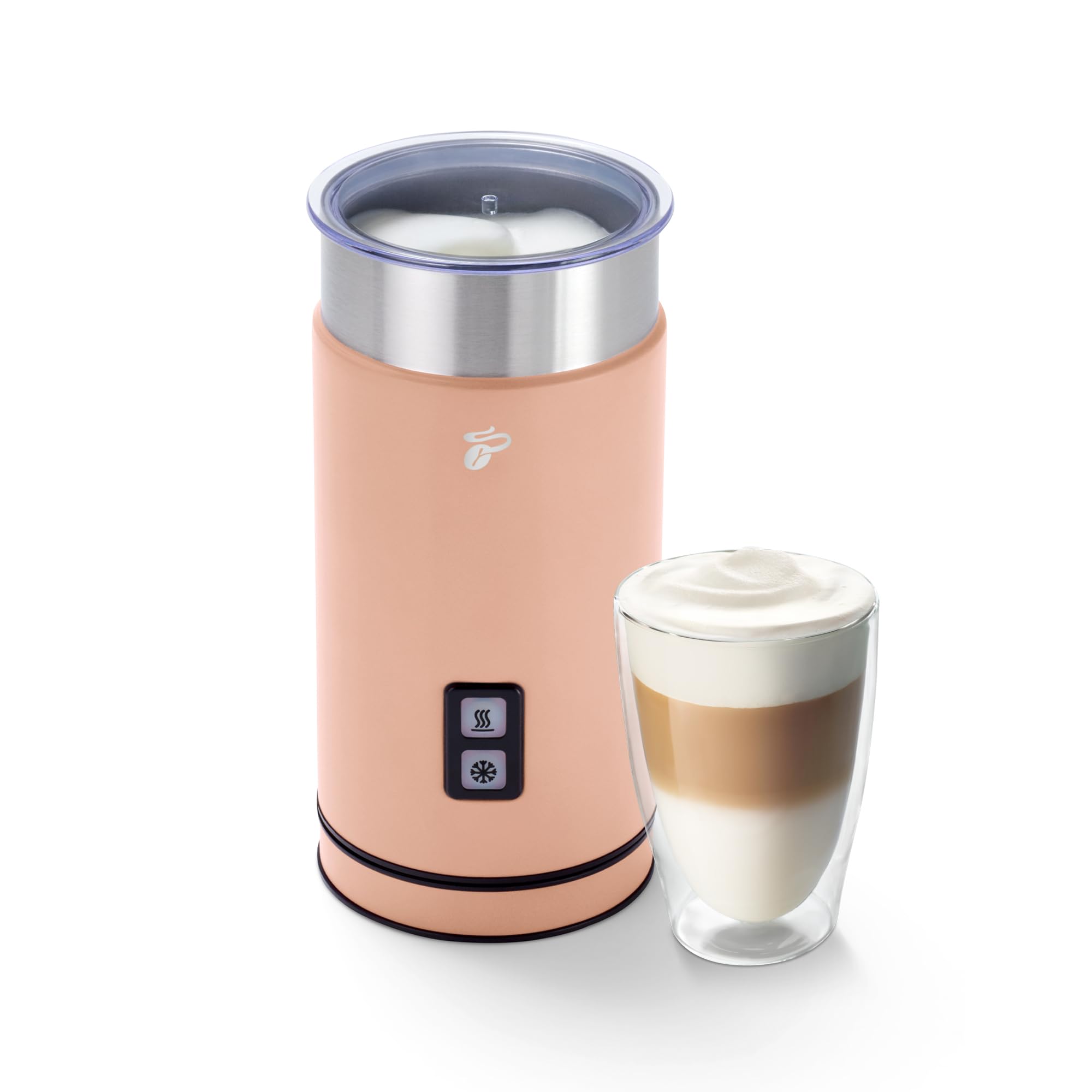 Tchibo elektrischer Milchaufschäumer, 130ml Fassungsvermögen, aus rostfreiem Edelstahl, Antihaftbeschichtung, warmer und kalter Milchschaum, für Latte Macchiato, Cappuccino und Kakao (Apricot)