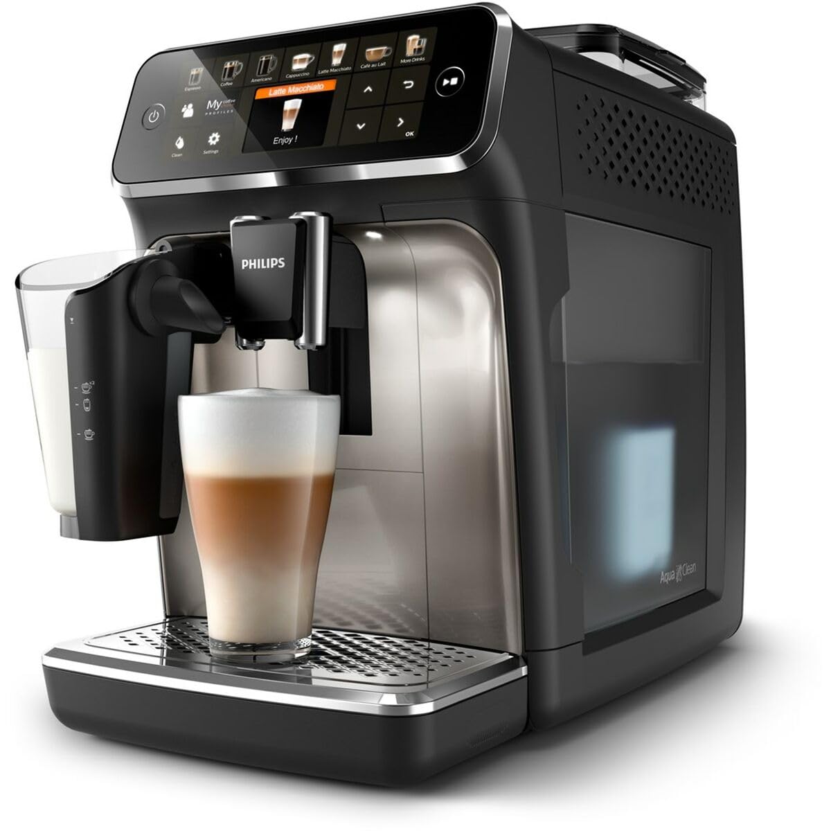 Philips 5400 Series Vollautomatisch Kaffeemaschine - LatteGo Schaumer, 12 Arten von Getränken, Intuitives Display, 4 Benutzerprofile, Chrom (EP5447/90)
