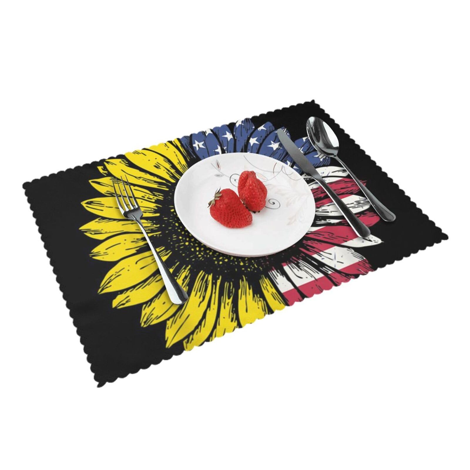 Sunflower American Flag Printed Placemats Set of 4 PCS Washable Placemat for Kitchen Table Heat-resistant Table Mats 45x30 CM