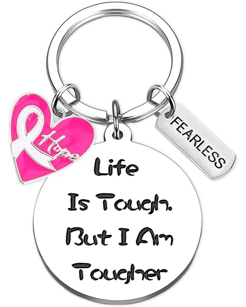 Breast Cancer Awareness Keychain, Inspirational Gifts with Pink Ribbon Crown Charms, Cancer Survivor Fighter Support Present