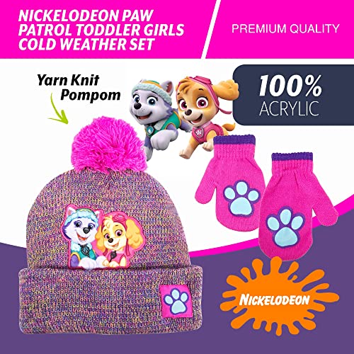 Nickelodeon Paw Patrol Toddler Girls Beanie Winter Hat and Mittens Cold Weather Set, Age 2-44
