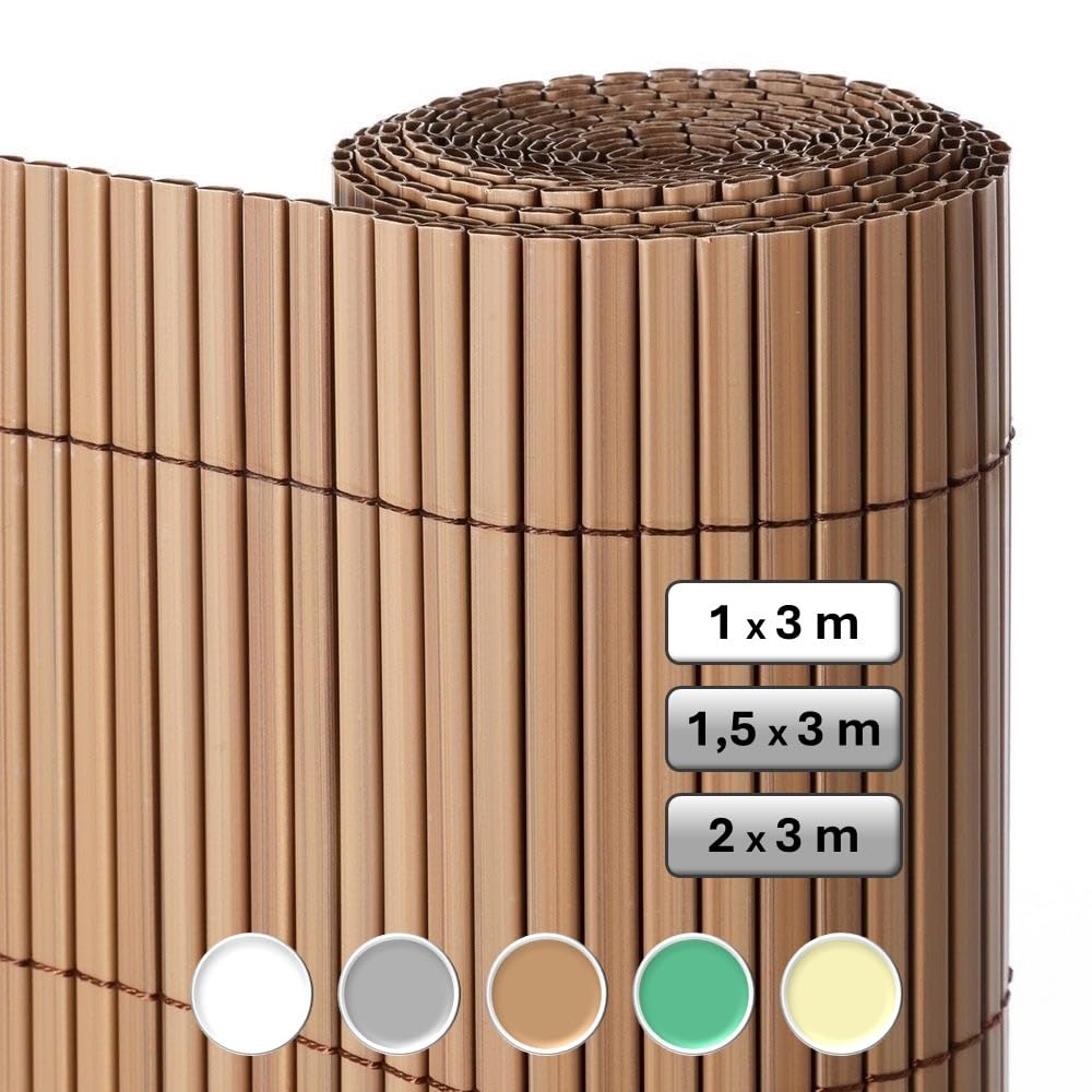 LOLAhome Cañizo PVC de Doble Cara Marrón 3x1 Metros | Resistente 1.200 gr/m2, Decorativo y Fácil Instalación | Alta Privacidad y Ocultación para Valla, Jardín, Balcón o Terraza