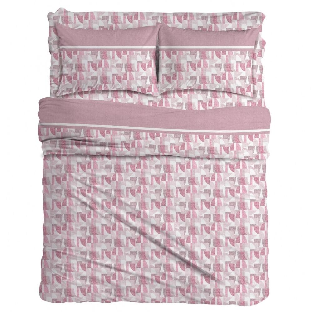 MAXIME MAISON - Completo Lenzuola Una Piazza e Mezza Cotone Stampate, Set Lenzuola 1 Piazza e Mezza con Federa, Lenzuolo in Cotone Anallergico, Biancheria da Letto Made in Italy (Dream Cipria)