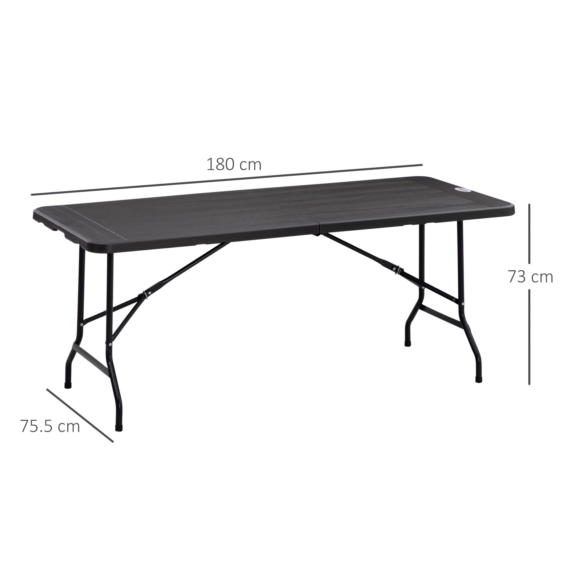 Outsunny Tavolo da Giardino Pieghevole Rettangolare per 6 Persone in Acciaio e HDPE, 180x75.5x73cm, Grigio Scuro