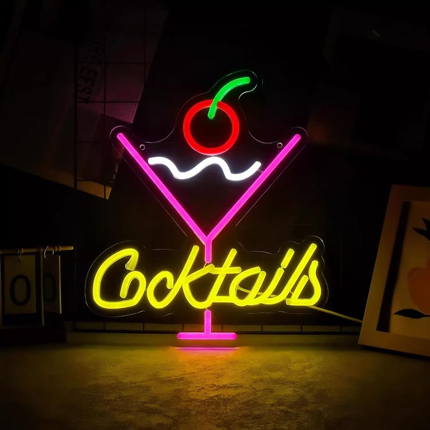 RONGCH Hanging Art Signs Light Up Neon Sign Cocktails Dimmable for Bar Lounge Cocktail Party Club Wall Art Decor 40x25cm