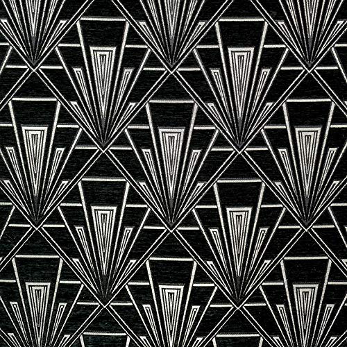 Pandoras Upholstery Black (Erte) Gatsby Art Deco Velvet Chenille Fibre Naturelle Curtain Upholstery Blind Fabric (, Per Half Metre)
