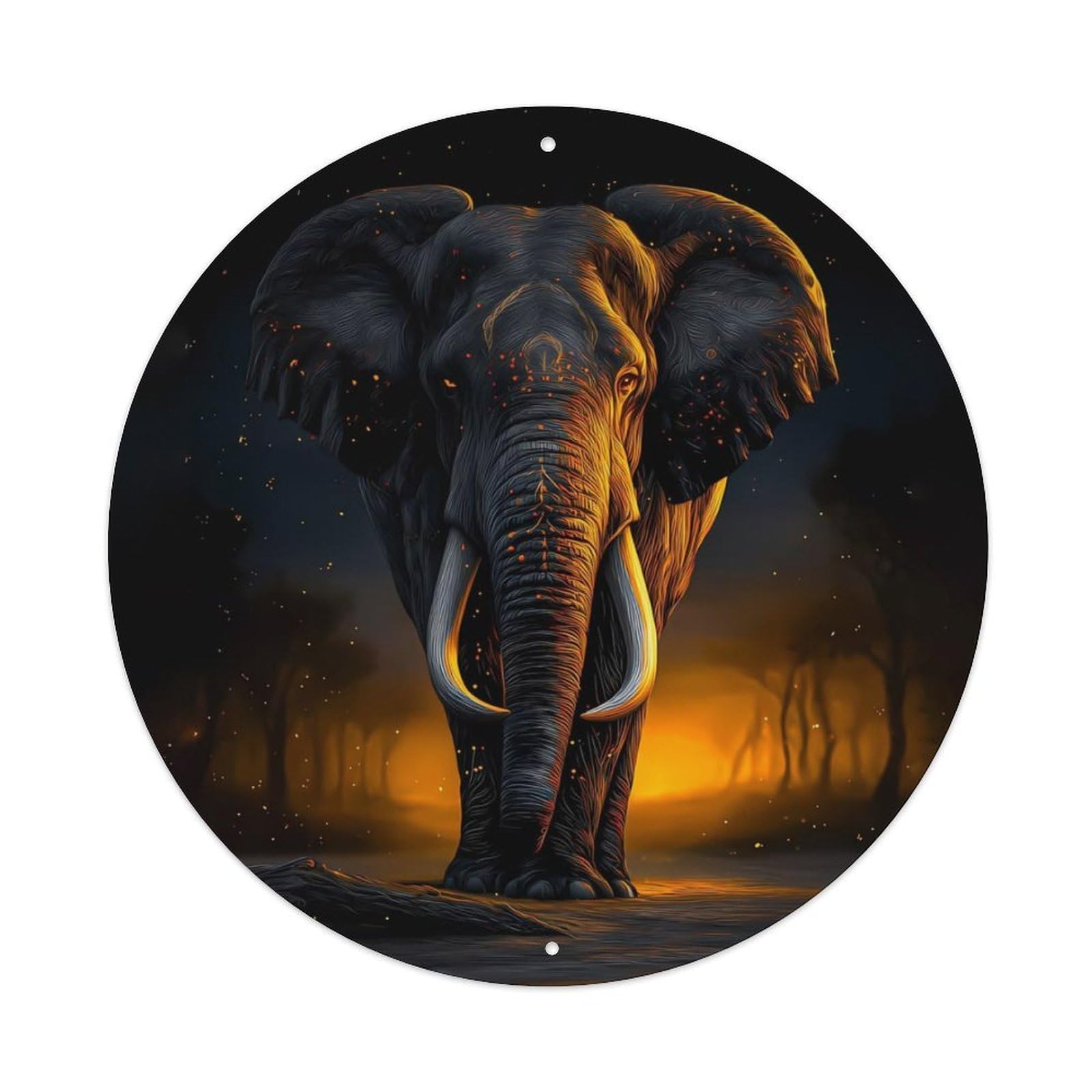 Animal African Elephant Standing in Calm Water Twilight Backlight Vintage Metal Tin Sign Plaque Wall Decor for Cafe, Club Bar, Office, Garden Metal Poster 8x8Inch