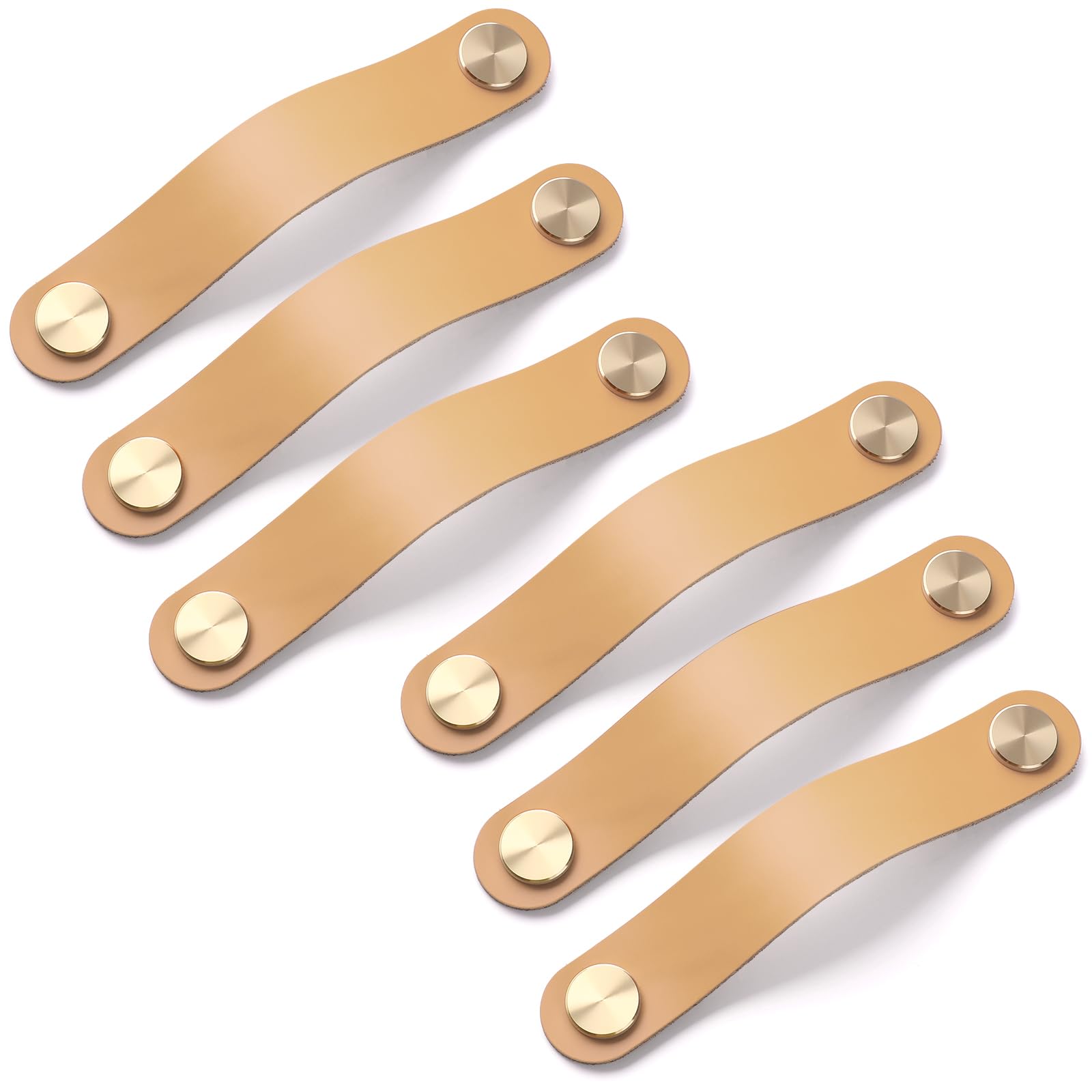 VIDELLY 6 Pieces Leather Drawer Pulls Leather Dresser Knobs Handmade Leather Cabinet Drawer Handle Genuine Leather Cabinet Door Knobs Pull Handle for Kitchen,Dresser Drawers,Hole 5 inch,Khaki