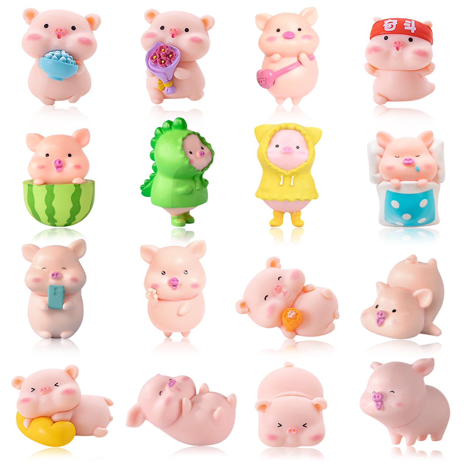 HTTDSLF 16 Piezas Figura Cerdo Miniatura, Pequeños Cerdos Resina Mini Piggy Estatua para Decoración del Hogar Cerdo Decoración para Tartas Adorno