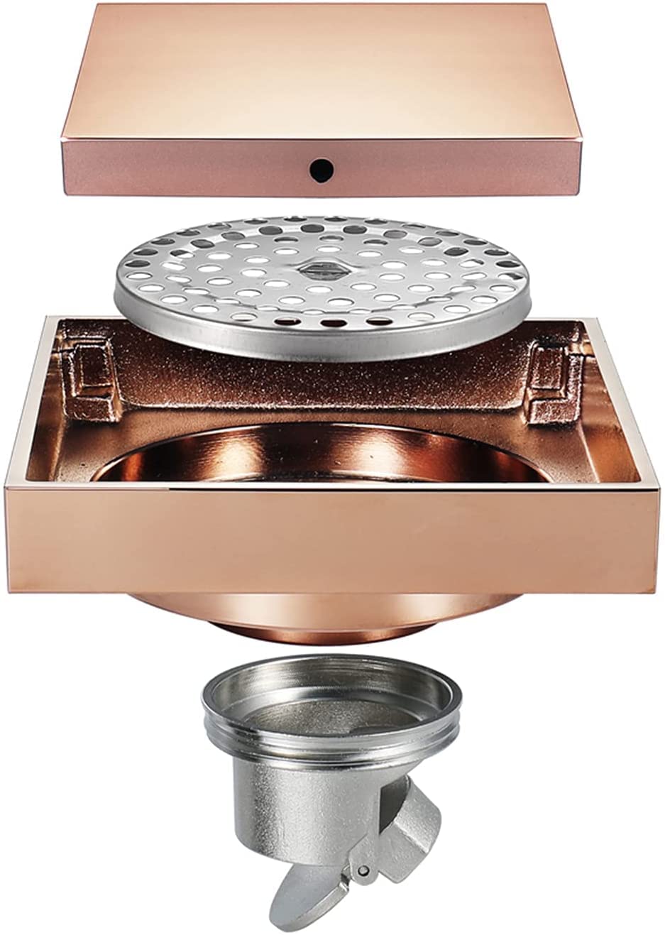 GLJTUO Shower Floor Drain Bathroom Tile Insert Floor Drai Invisible Bathroom Brass Floor Drain with Removable Tile Inserts into The Grille Cover Square Bathroom Floor Drain,Rose Gold