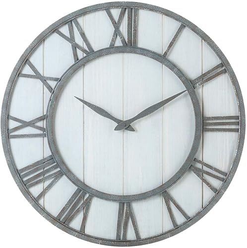 Oldtown Farmhouse - Reloj de pared silencioso de metal y madera maciza