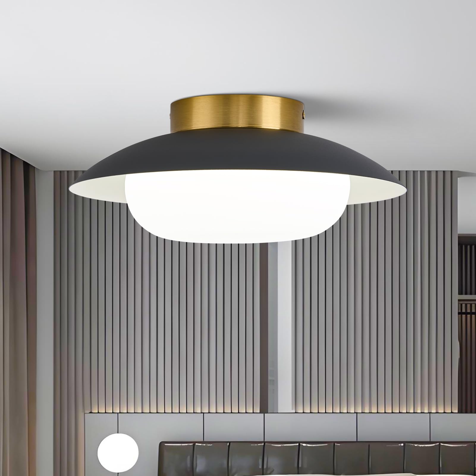 Modern LED Semi Flush Mount Ceiling Light Fixture Energy Saving 24W Non Dimmable Black and Gold Easy to