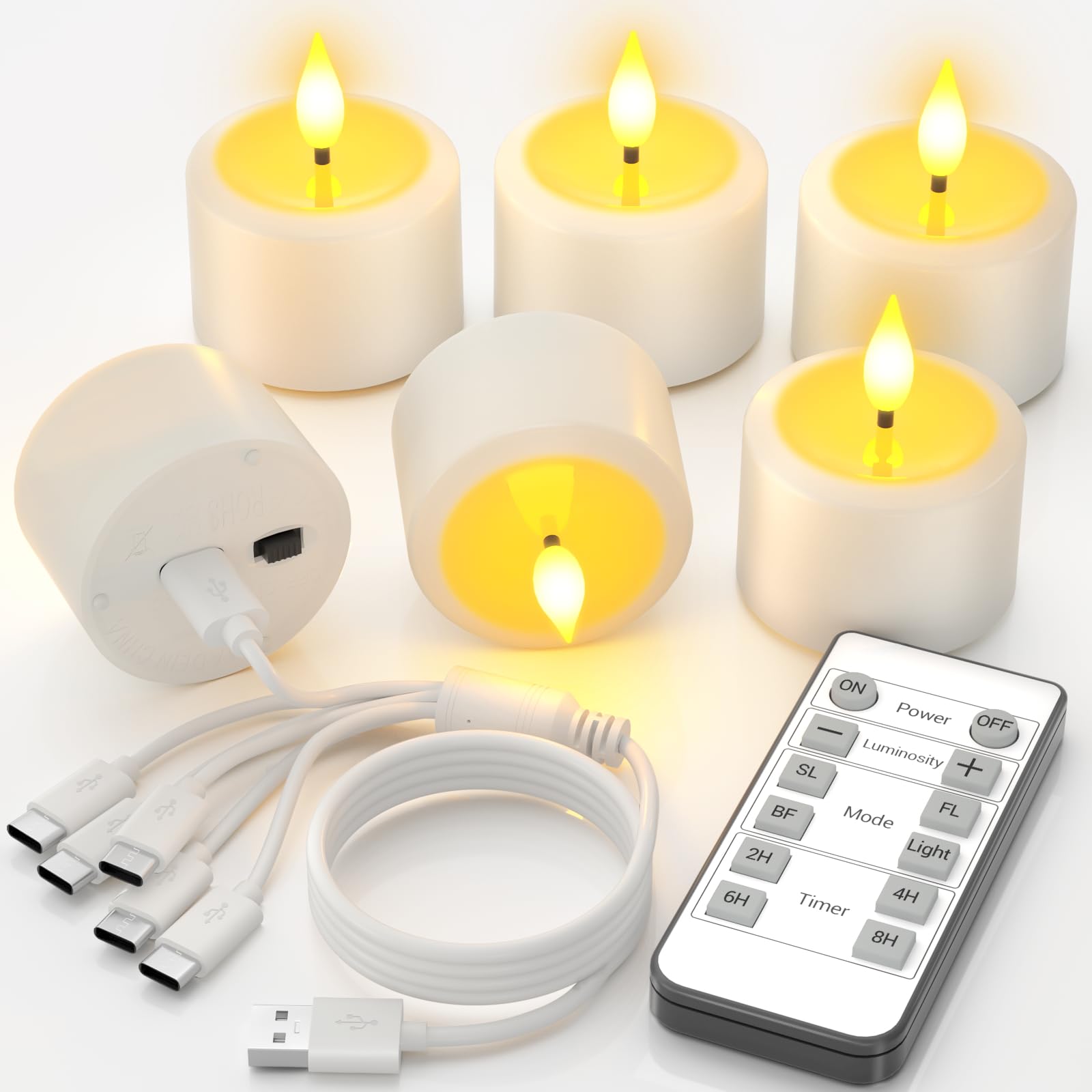 SoulBay Rechargeable Tea Lights with Remote & Timer, 100+ Hours Runtime