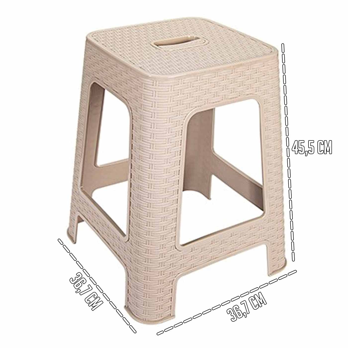 Acan Tradineur - Taburete de plástico con asa Rattan, Asiento de 28 x 28 cm, imitación de Mimbre, banqueta Multiusos, Cocina, salón (Beige - 45,5 x 36,7 x 36,7 cm)