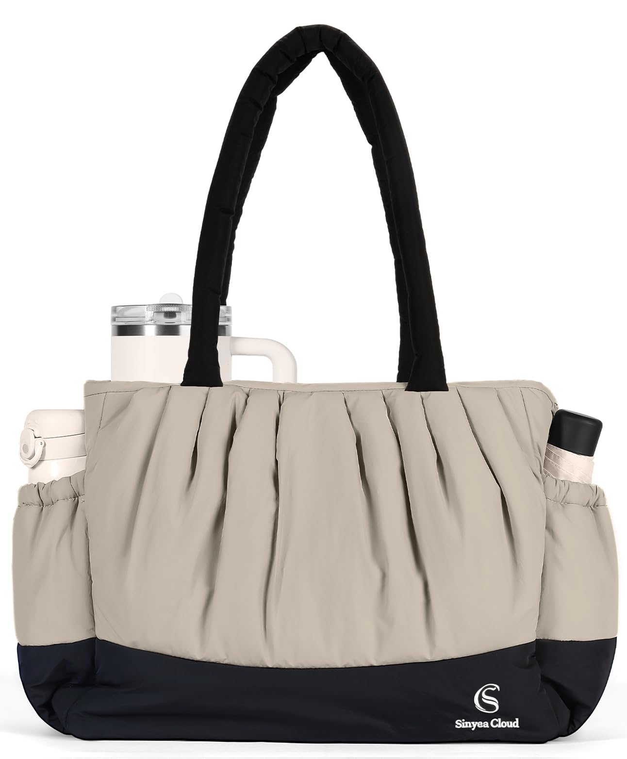 Puffer Tote Bag for Women, Washable Puffy Tote bags with Cup Holder&15.6Inch Laptop Compartment, Shoulder Bag for Travel,Work