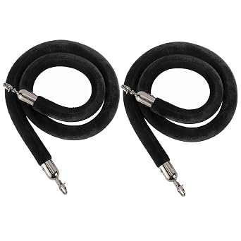 NovelBee 2 Pack of 5 Feet Velvet Rope with Black Plated Hooks,Crowd Control Stanchion Post Queue Line Barrier Black