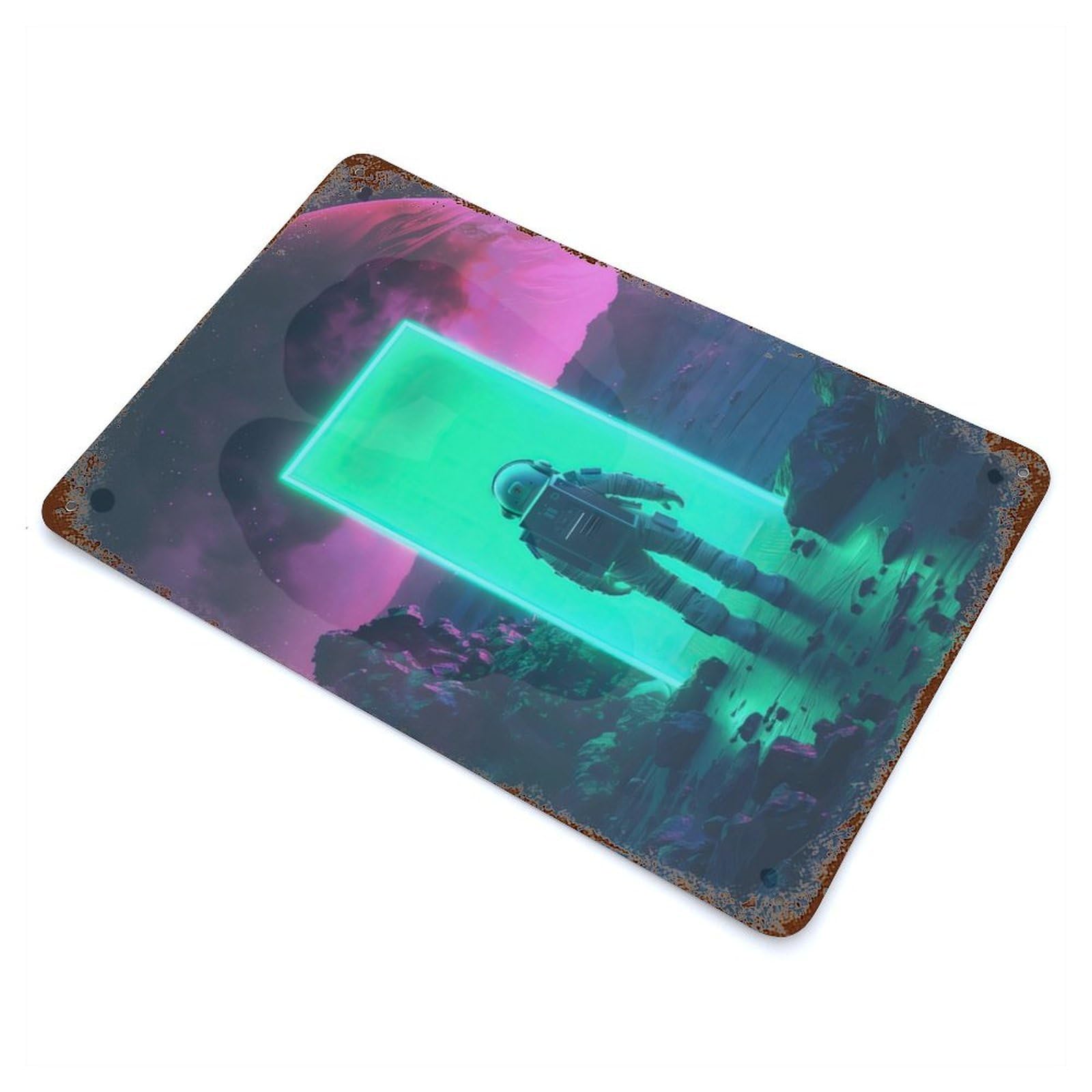 Astronaut Cosmic Doorway Retro Metal Sign 11.8"x7.9", Farmhouse Wall Decor for Garage, Pub Or Kitchen