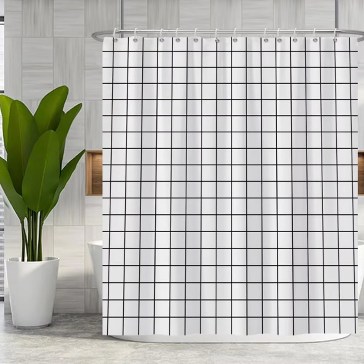 KELAIMI Simple Geometric Shower Curtain,Luxury Modern Checkered Marble Bathroom Curtain,Waterproof Polyester Fabric Bathtub Curtain with Hooks Style 4 200X240Cm