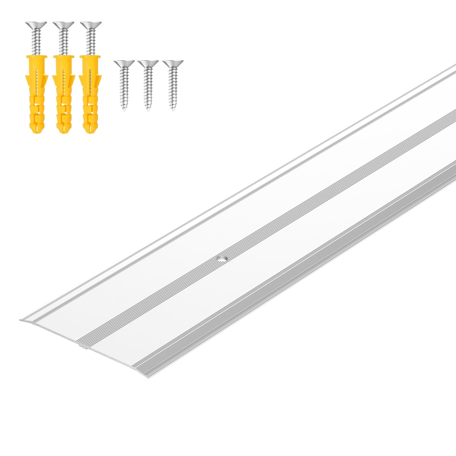 Raytano 36"L×2.4"W ×0.1"H Flat Profile Aluminum Floor Transition Strip, Metal Door Threshold for Carpet Wood Tile Vinyl Flooring Gaps, Indoor and Outdoor Doorway Decoration Protector(Silver,1pcs)