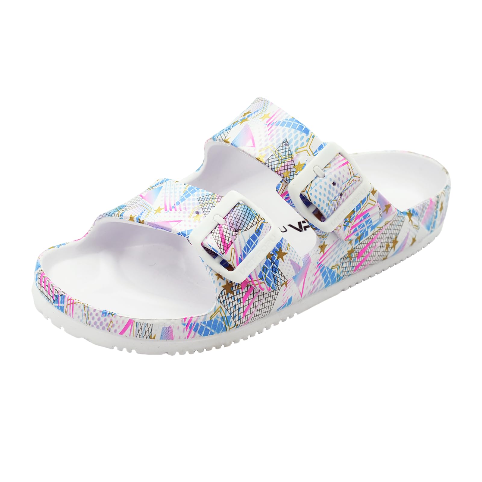Womens Sandals Adjustable Double Buckle Strap Waterproof EVA Flat Slides