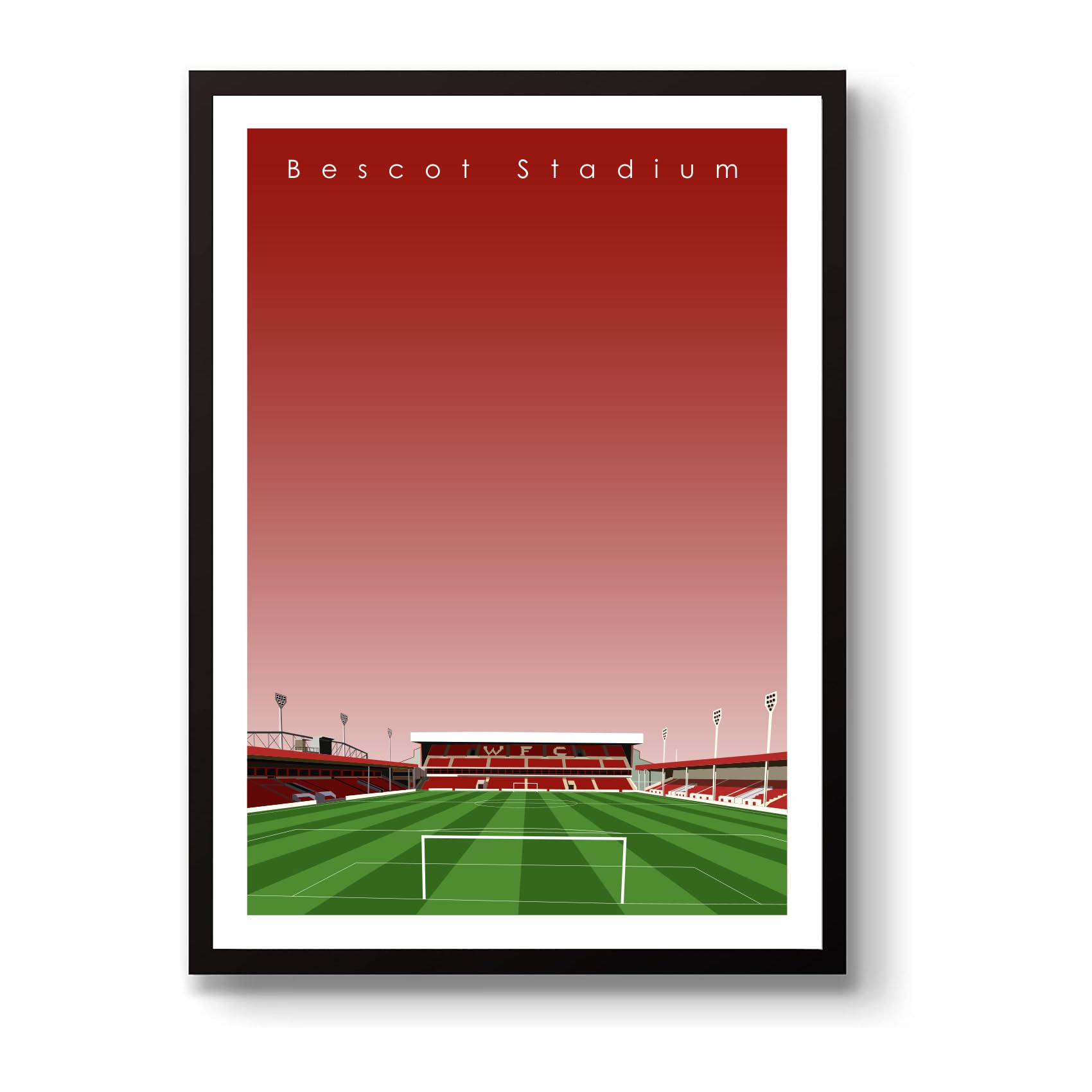 Grounddesigns Men's Red And White Walsall Fc Football Gift Bescot Stadium Art Unframed A3 Print Wfc
