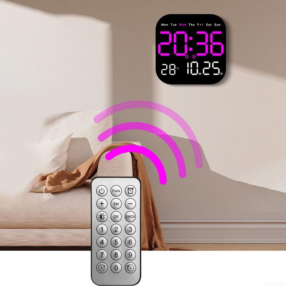 HZDHCLH WLAN Digitalwanduhr – 30 Cm, LED, Zeigt Zeit, Datum, Temperatur, App-steuerbar