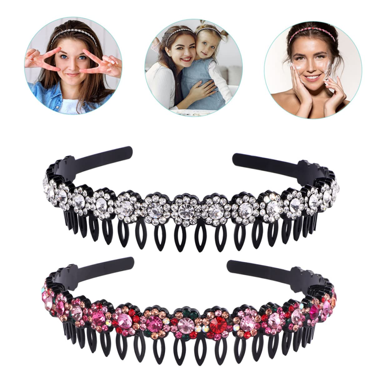 minkissy 10pezzi Cerchietti Antiscivolo Con Pettine e Strass Per Donne Design Elegante Per Trucco Spa e Uso Quotidiano Misto