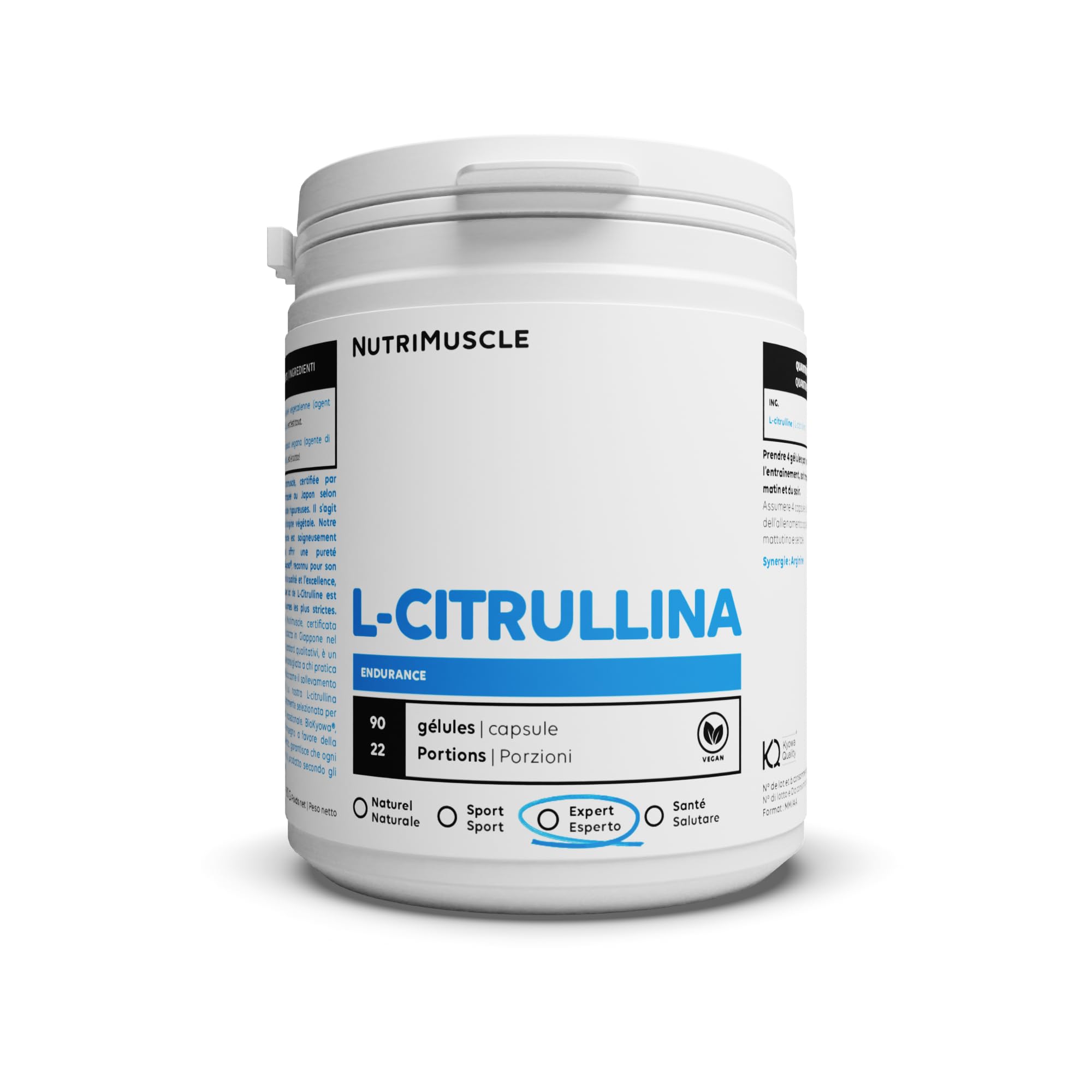 L-citrullina pura al 100% | Qualità brevettata BioKyowa - Per Anabolismo e Congestione Muscolare - Aminoacido Vegano - Senza Malati né OGM - Fitness Sport | Nutrimuscle | 90 capsule