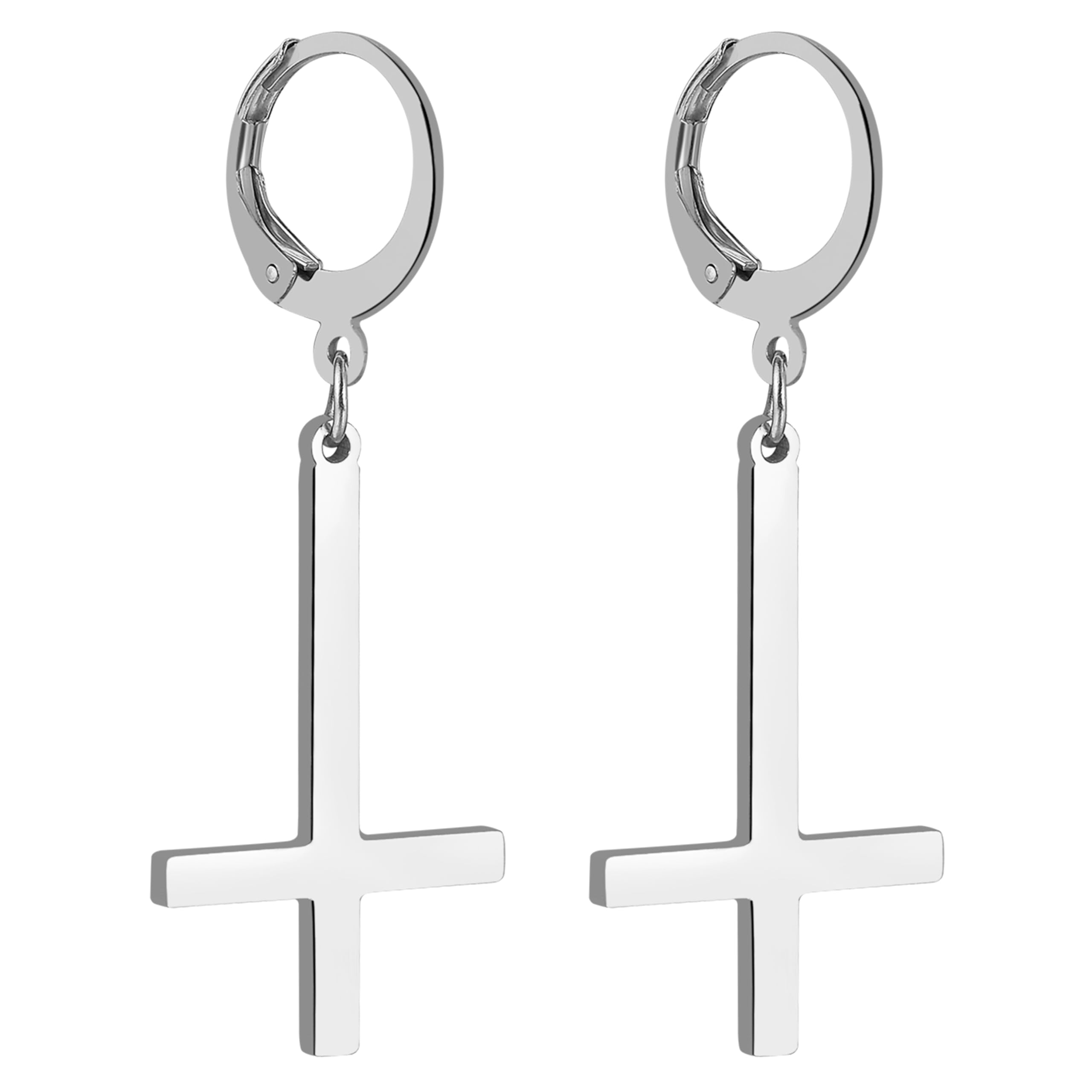 OIDEA Unisex Kreuz Petruskreuz Ohrringe: Silber Schwarz Gold Ohrstecker mit Zirkonia Umgedrehtes Kreuz Ohrhänger Edelstahl Herren Damen Religöser Schmuck Geschenk für Männer Frauen Junge