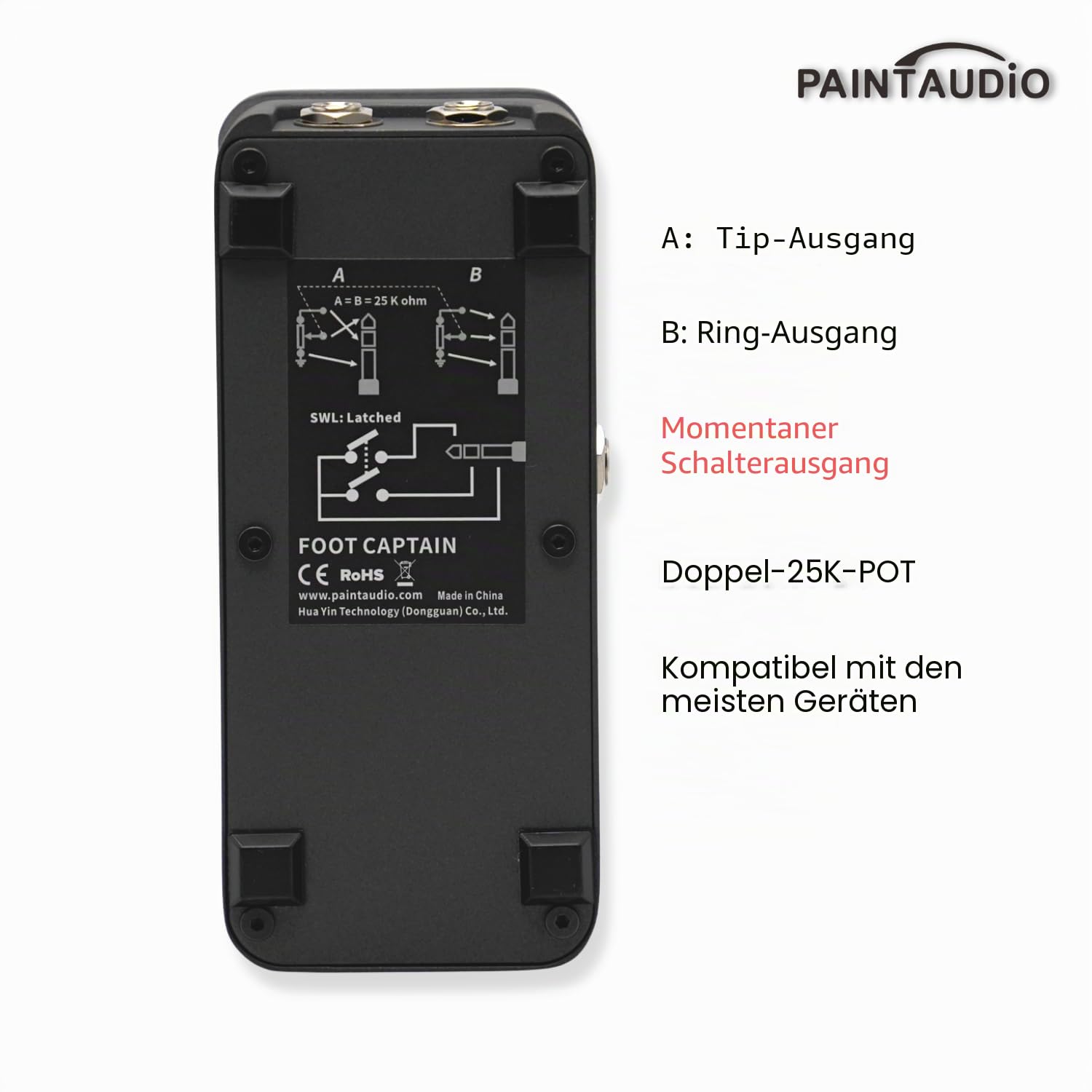 Paint Audio Foot Captain Dual Outputs Expression Pedal, Multi-Effekt-kompatibel für Tip/Ring-Verbindung (Foot Captain-SWM)