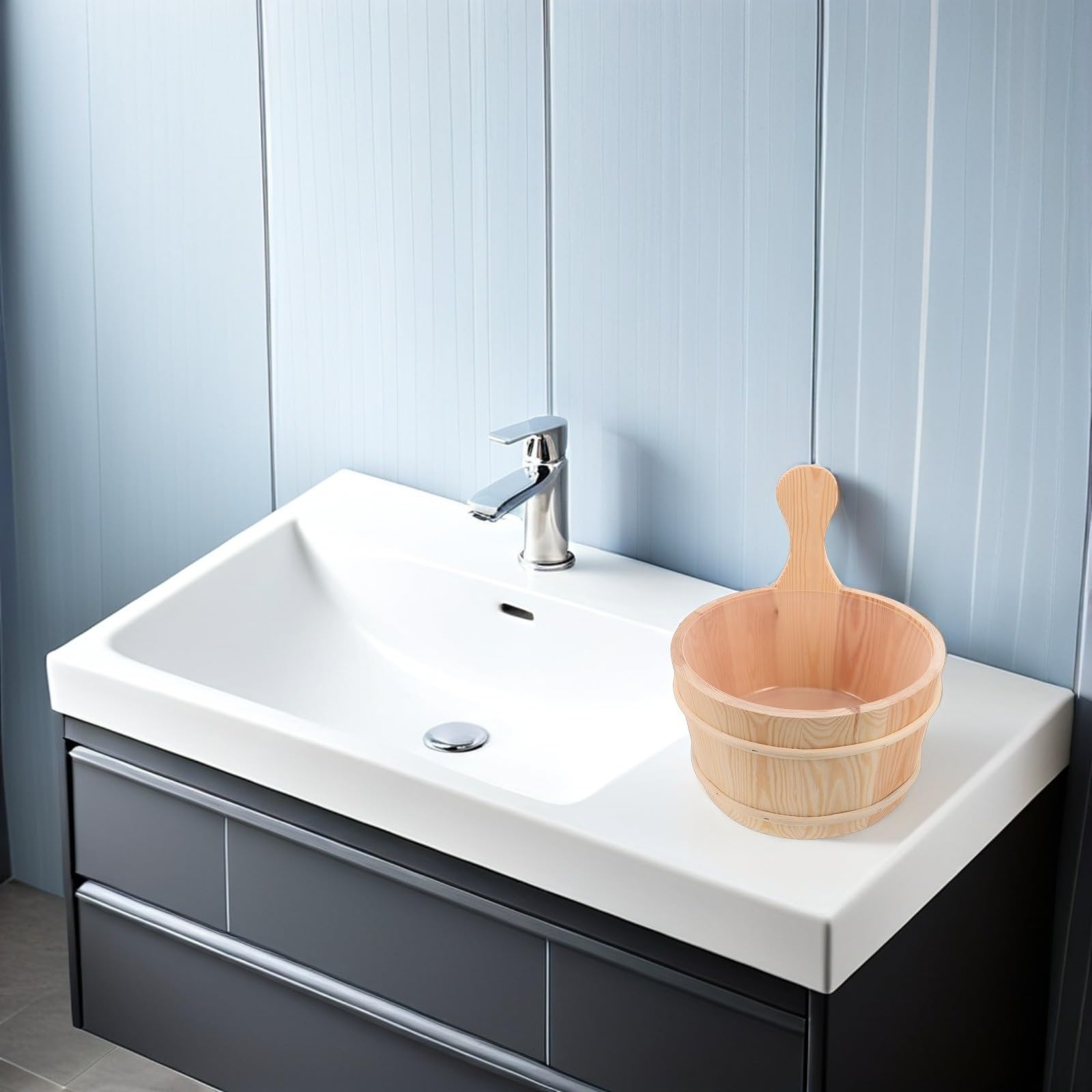 YARNOW Badeeimer 4l mit Ergonomischem Griff, 1 Satz für Sauna | Naturmaterial, Beige, Leicht zu Tragen mit Stabilem Henkel, Passend für Bad und Zuhause