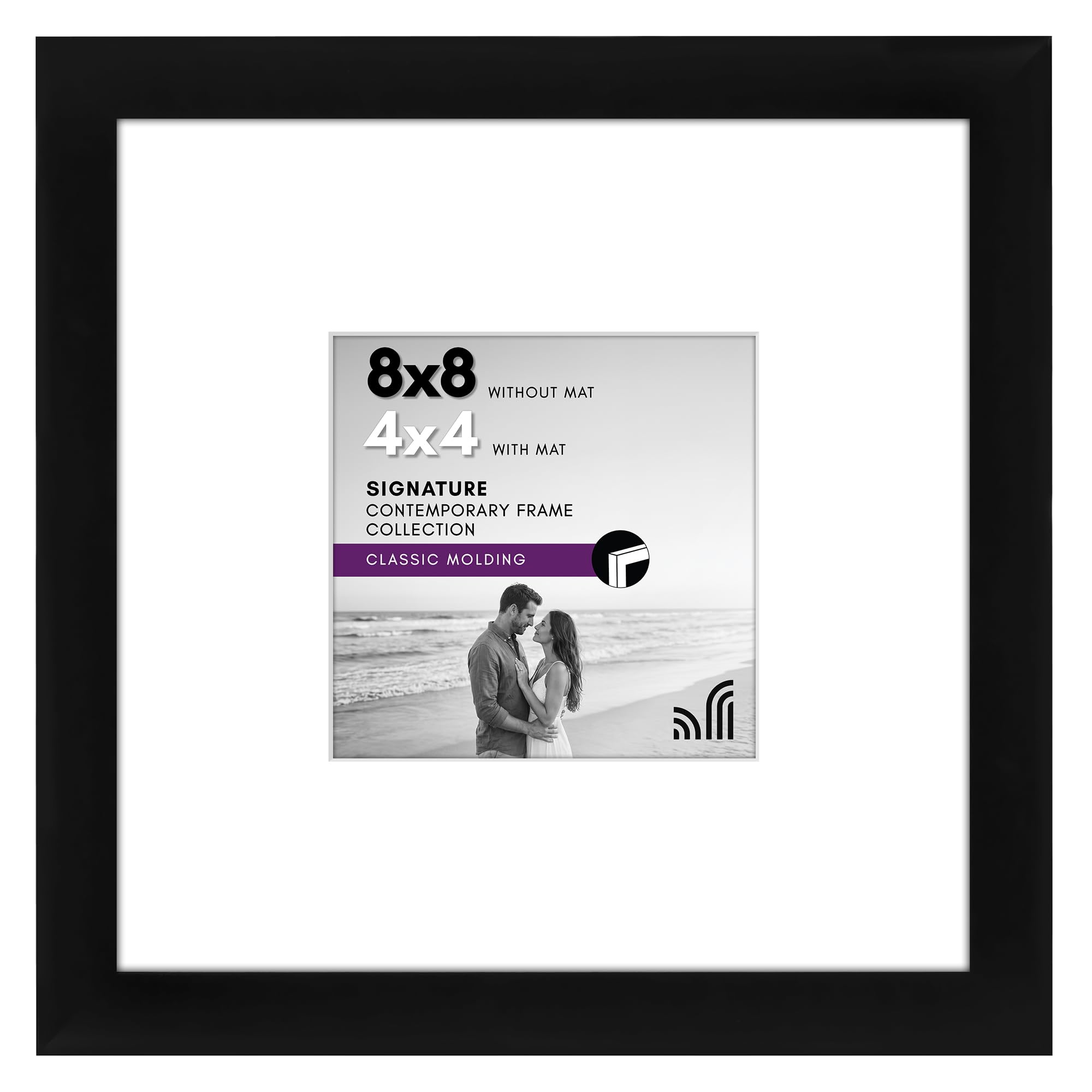 Americanflat 8x8 Photo Frame in Black - Displays 4x4 With Mount and 8x8 Without Mount - Engineered Wood with Shatter Resistant Glass for Wall and Tabletop