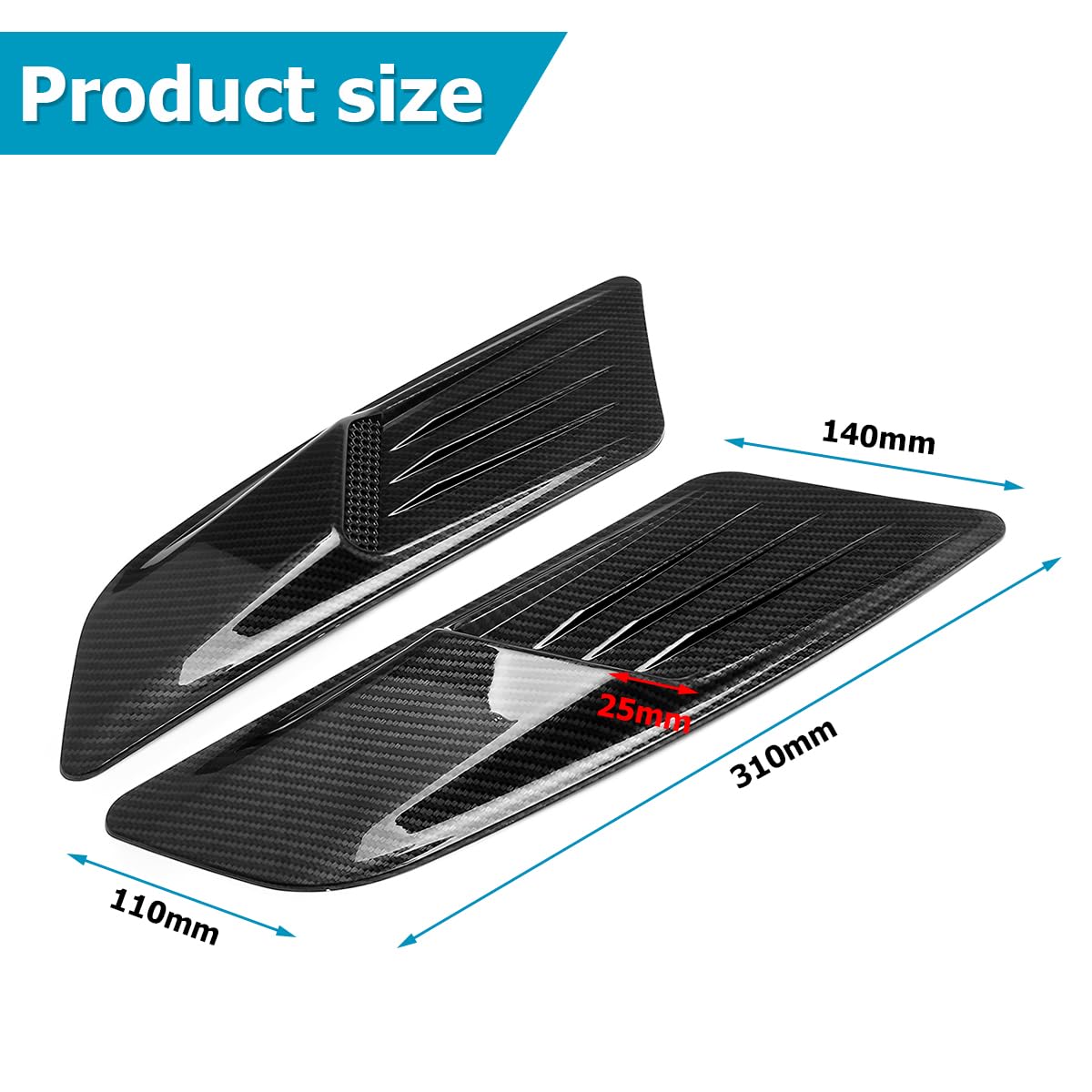 Grille Admission Air Capot Voiture 41,1 X 31,8 Cm Fibre De Carbone Look Sport – Universelle Noir Brillant