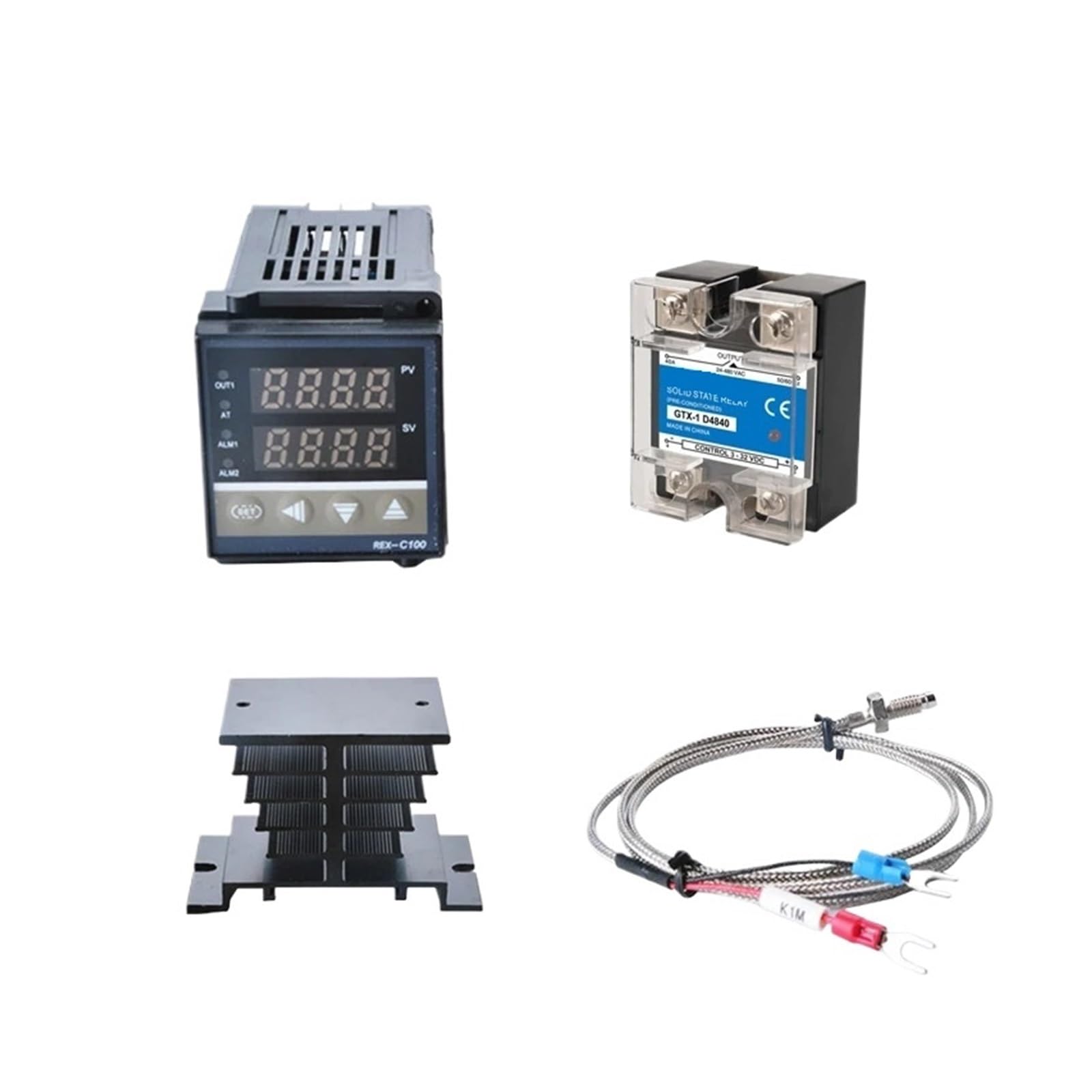 temperaturregler 1SETS REX C100 Thermostat + 40DA SSR Relais + K Thermoelement 1m Sonde RKC Digital PID Temperatur Controller REX-C100(Relay outpu only)