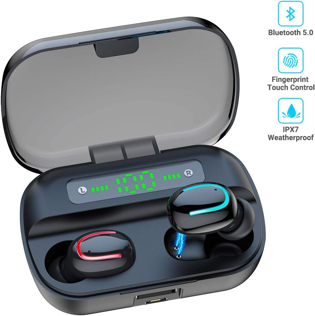 CUIZI Wireless Earbuds Bluetooth Headphones,5.0 HD Stereo Sound Wireless Headset, IPX7 Waterproof Headphones Built-in Mic, Noise Canceling,Long Playtime, with Charging Case