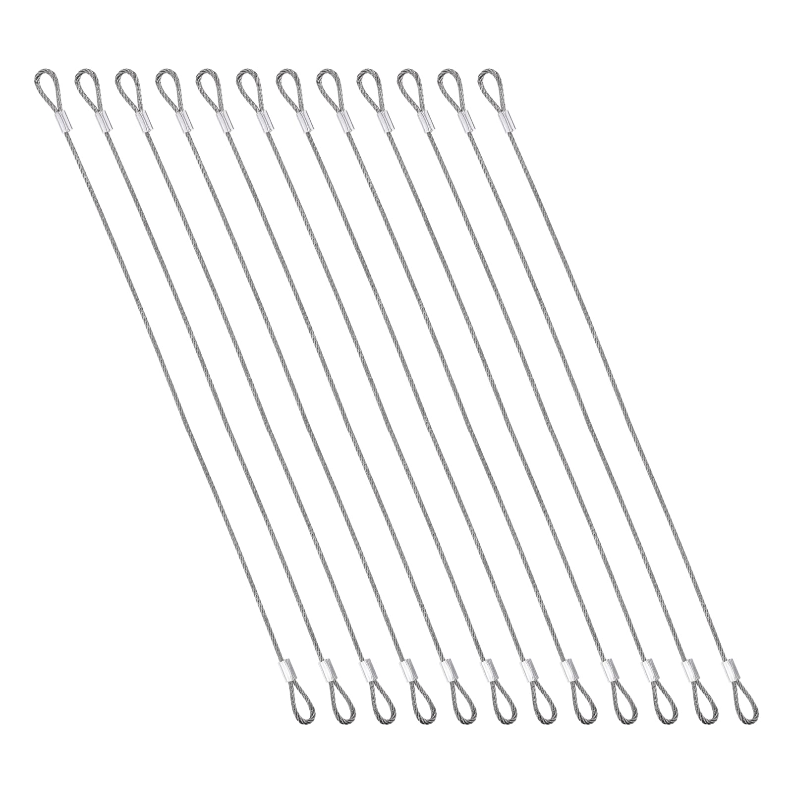 PATIKIL 12 Pcs 11.8" Safety Cables, 3/64" (2mm) Core Diameter Stainless Steel Braided Wire Rope Outdoor Anti-Theft Security Cable with Double Loops for Luggage Stage Lighting Yard, Silver