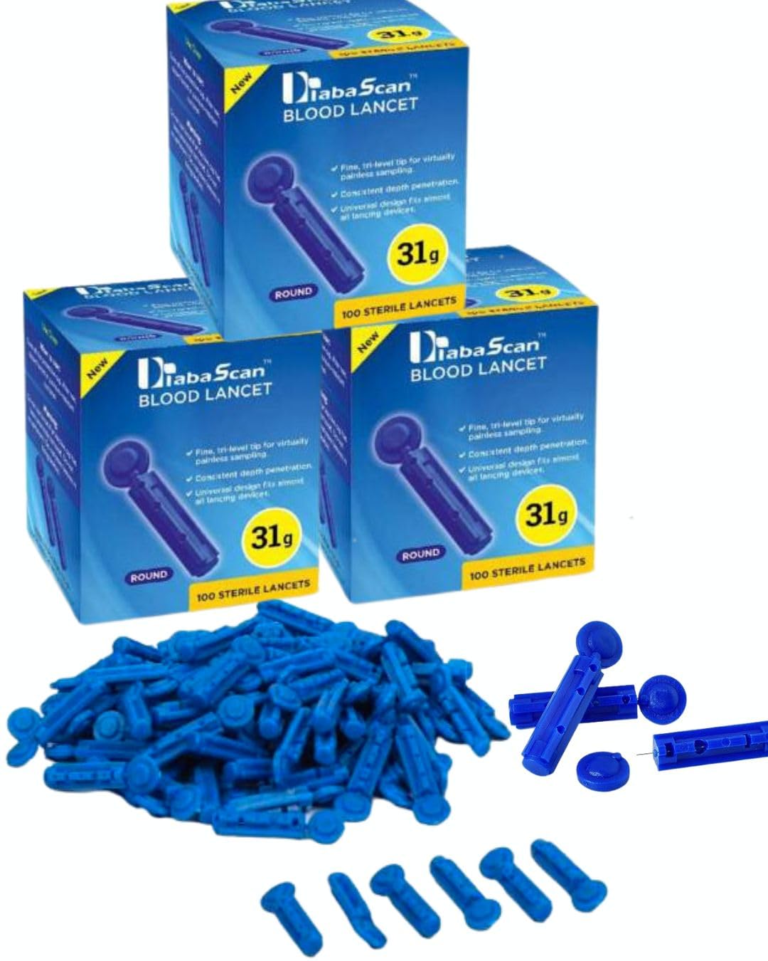 Generic Diaba Scan Round Lancet Needle, Vital Round Glucometer Lancet, Pack of 3