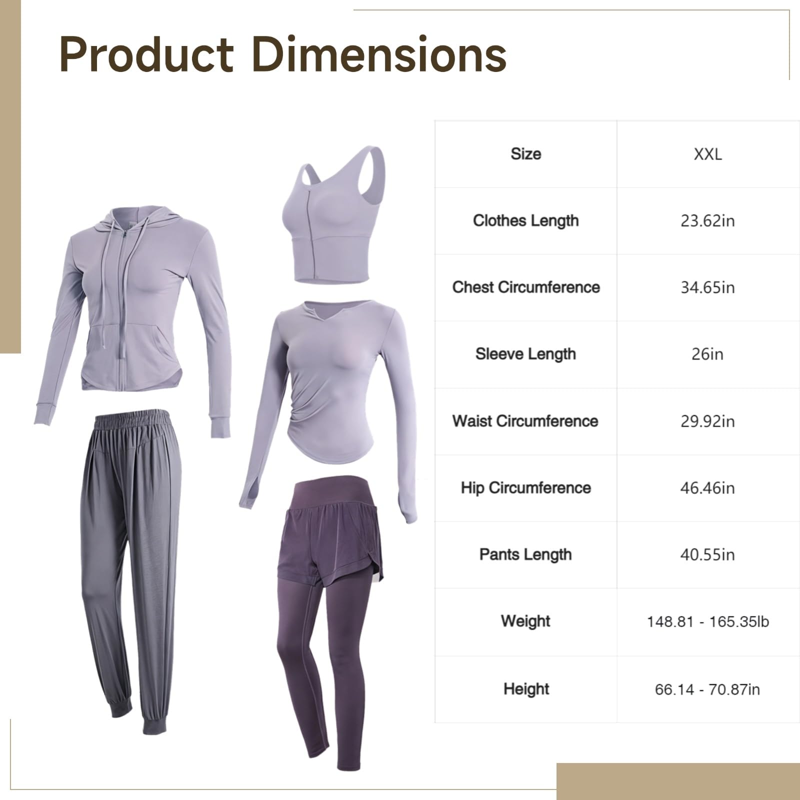 Conjunto de 5 piezas de ropa deportiva para mujer, ropa de yoga con camisetas de manga larga, tela de poliéster y elastano transpirable, se adapta a mujeres de 5 pies 0 pulgadas a 5 pies 11 pulgadas y
